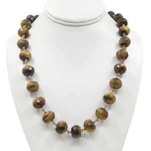Hand Made 14k Gold Filled 15mm tiger eye bead necklace - GM731